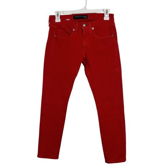 Veronica Beard Jeans Red Brooke 8.5” Crop Denim Pants Size 25 Holiday Party - Picture 2 of 10